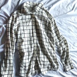 LANDSEND White and black windowpane flannel size small women